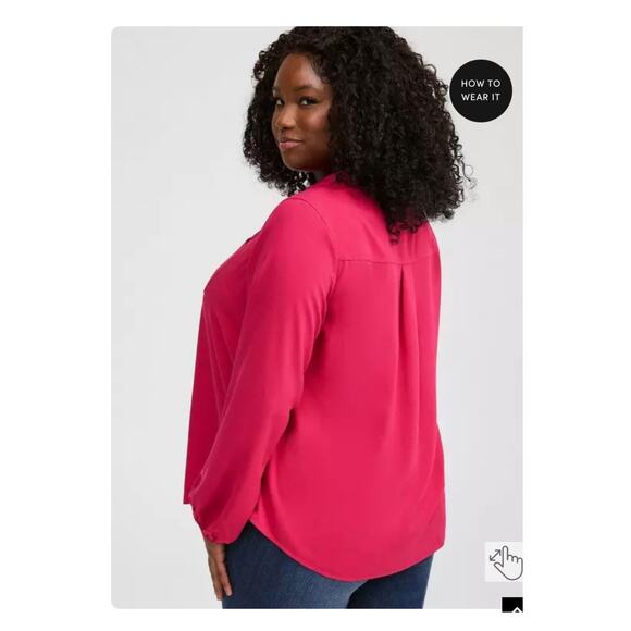 Torrid Vivaceous Pink Harper Challis Collared Long Sleeve Blouse Sz.4 NWT - Picture 4 of 12